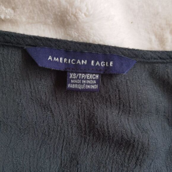 Cropped Lacey American Eagle Peasant Top With Romantic Details Hunter Green xs - Picture 4 of 6